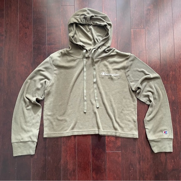 Champion Tops - Champion Olive Green women’s cropped sweatshirt long sleeve with hood Sz L